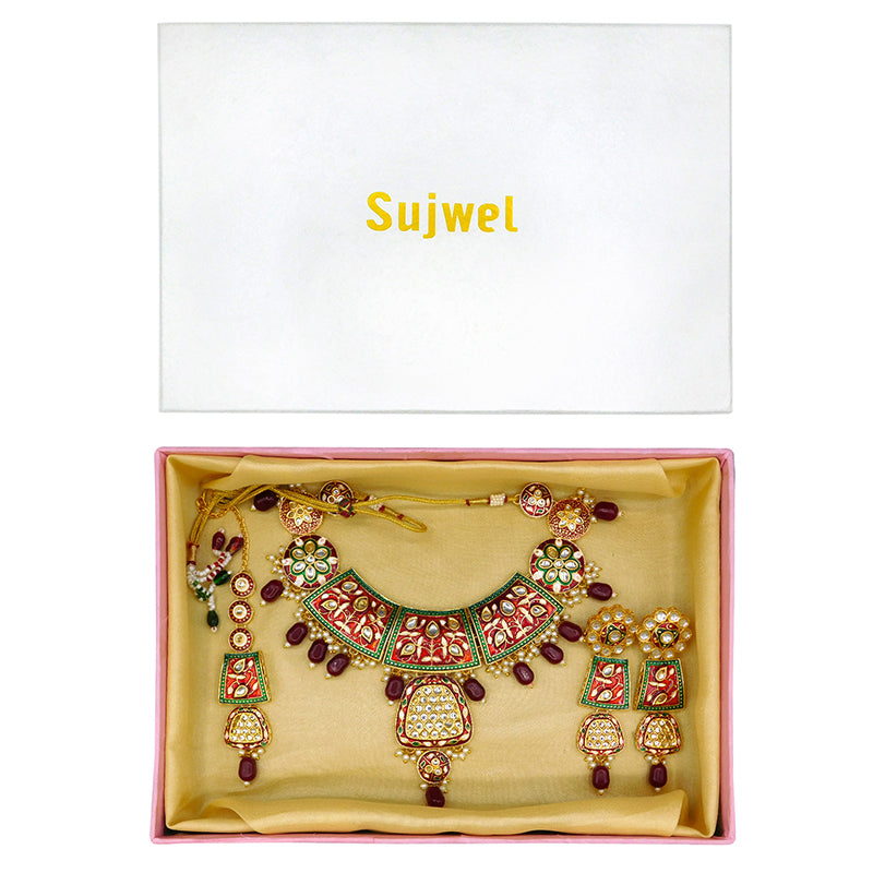 Sujwel Gold Kundan Mina Jewellery Set (08-0467)