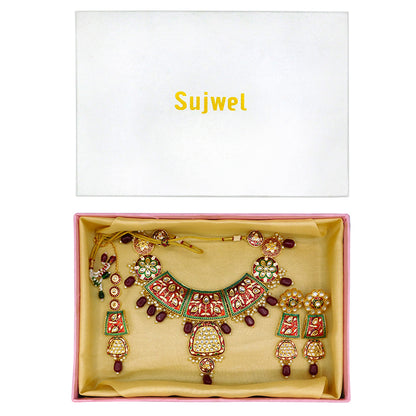 Sujwel Gold Kundan Mina Jewellery Set (08-0467)