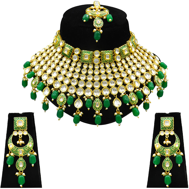 Sujwel Gold Plated Kundan Meenakari Choker Necklace Set (08-0469)