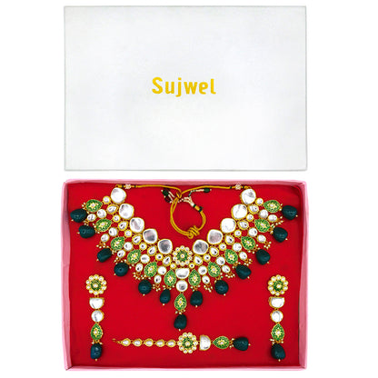 Sujwel Gold Plated Kundan Floral Design Choker Necklace Set For woman (08-0470)