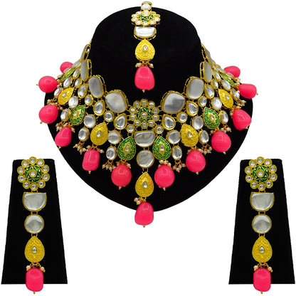 Sujwel Gold Plated Kundan Floral Design Choker Necklace Set For woman (08-0470)