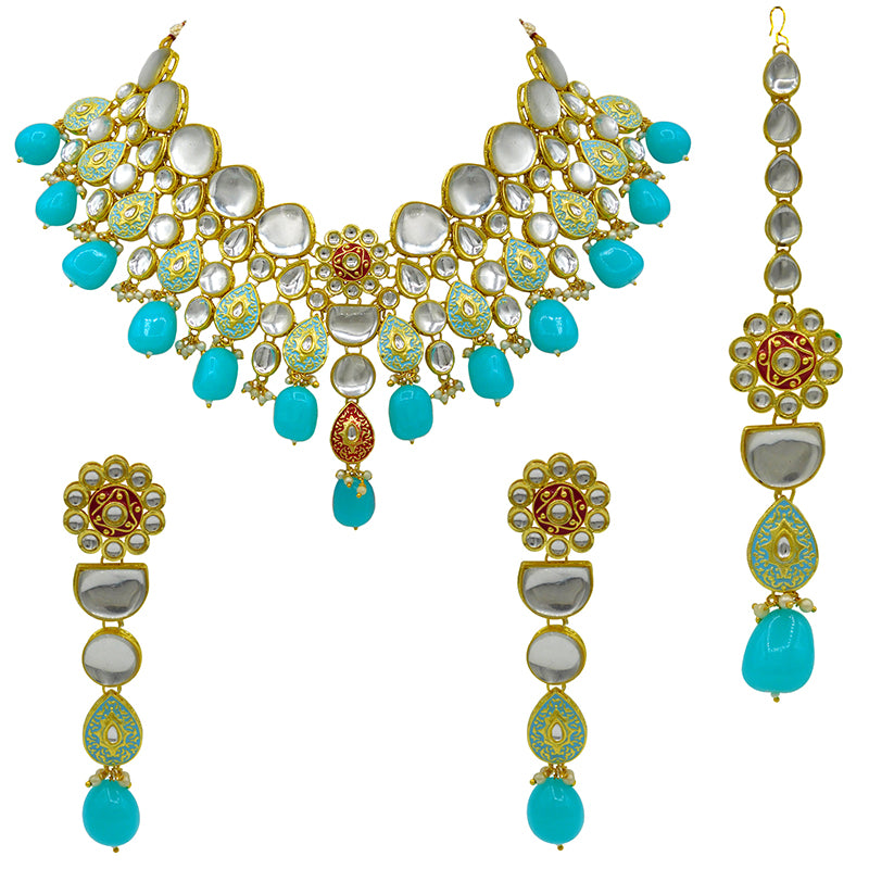 Sujwel Gold Plated Kundan Floral Design Choker Necklace Set For woman (08-0470)