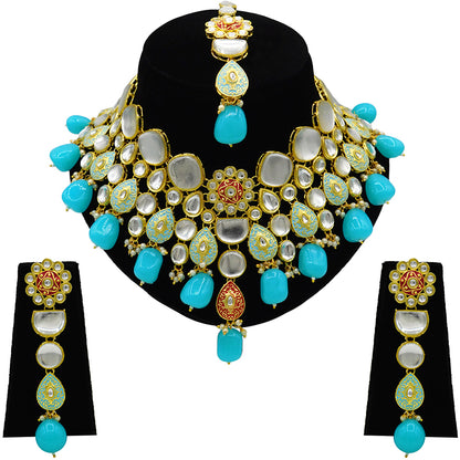 Sujwel Gold Plated Kundan Floral Design Choker Necklace Set For woman (08-0470)