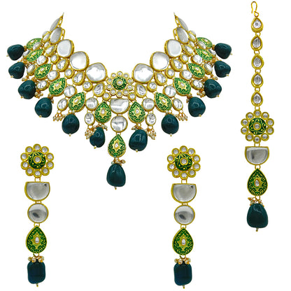 Sujwel Gold Plated Kundan Floral Design Choker Necklace Set For woman (08-0470)