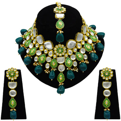 Sujwel Gold Plated Kundan Floral Design Choker Necklace Set For woman (08-0470)