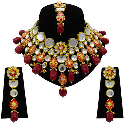 Sujwel Gold Plated Kundan Floral Design Choker Necklace Set For woman (08-0470)