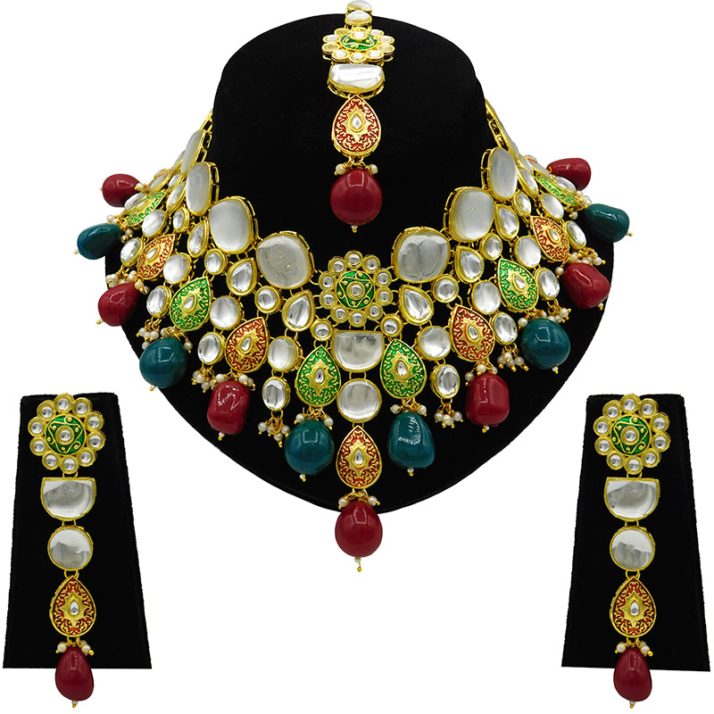 Sujwel Gold Plated Kundan Floral Design Choker Necklace Set For woman (08-0470)