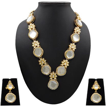 Gold-Plated Kundan Necklace and Earrings (08-0493)