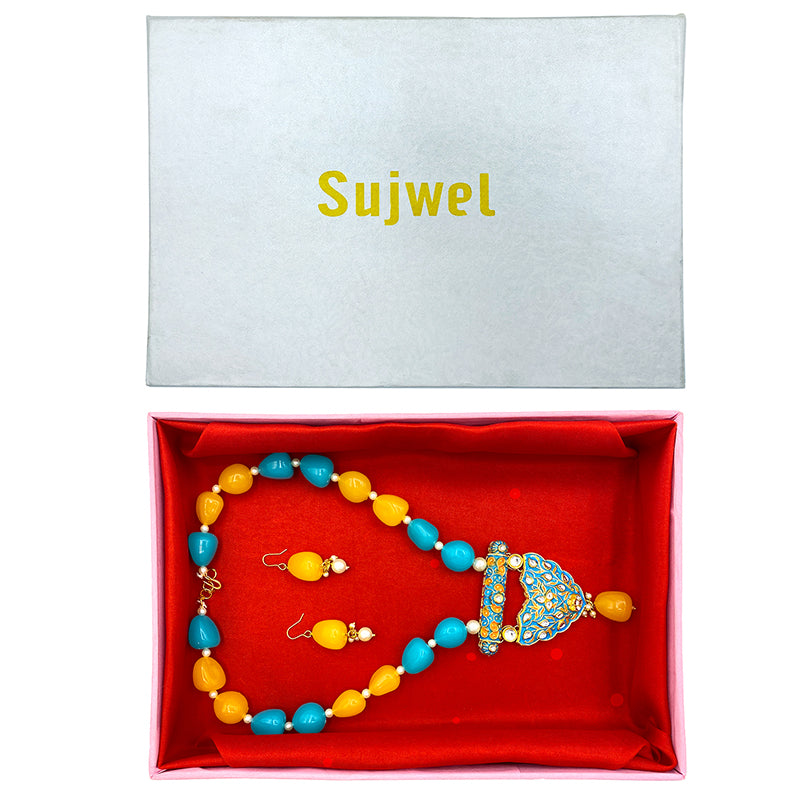 Sujwel Multicolor Meenakari Long Necklace & Earring For Women (08-0496)