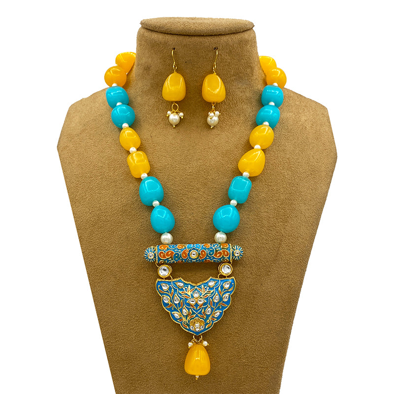 Sujwel Multicolor Meenakari Long Necklace & Earring For Women (08-0496)