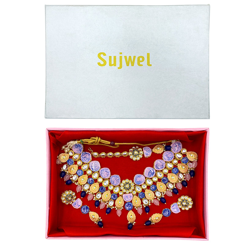 Sujwel Kundan and Meenakari with Floral Design Necklace Set (08-0500)