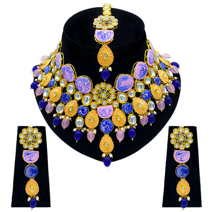 Sujwel Kundan and Meenakari with Floral Design Necklace Set (08-0500)