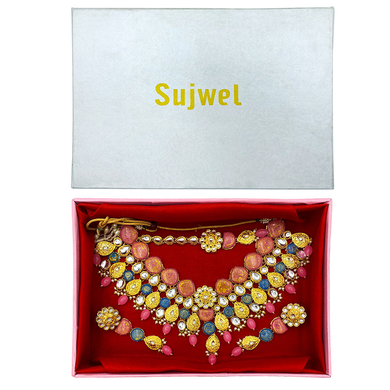 Sujwel Kundan and Meenakari with Floral Design Necklace Set (08-0500)