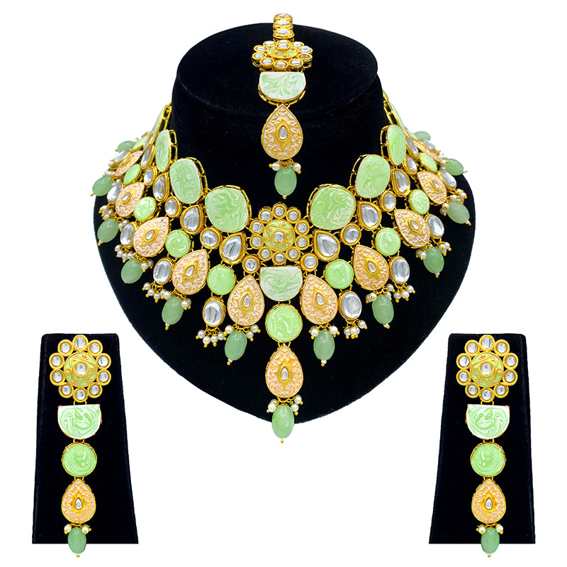 Sujwel Kundan and Meenakari with Floral Design Necklace Set (08-0500)