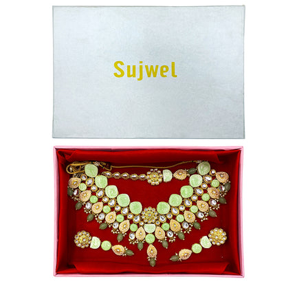 Sujwel Kundan and Meenakari with Floral Design Necklace Set (08-0500)