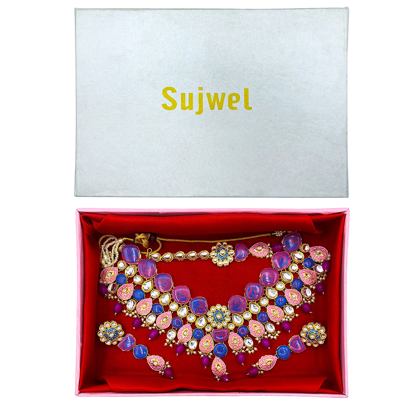 Sujwel Kundan and Meenakari with Floral Design Necklace Set (08-0500)