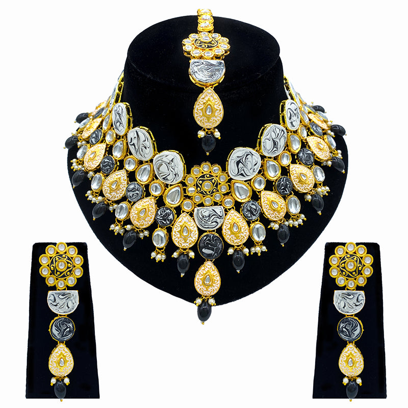 Sujwel Kundan and Meenakari with Floral Design Necklace Set (08-0500)