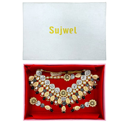 Sujwel Kundan and Meenakari with Floral Design Necklace Set (08-0500)