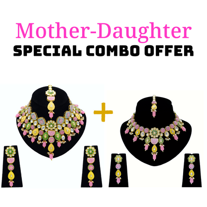 Mother-Daughter Kundan Meenakari Necklace Combo Set (08-0554)