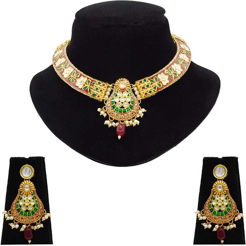 New Sujwel Hathi Dant Gold Necklace Set (08-0472)