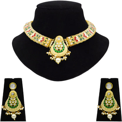 New Sujwel Hathi Dant Gold Necklace Set (08-0472)