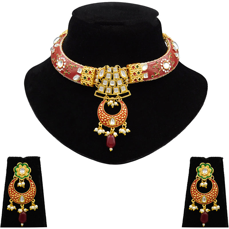 New Sujwel Hathi Dant Gold Necklace Set (08-0475)