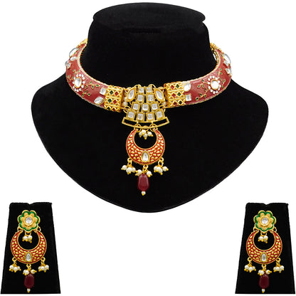 New Sujwel Hathi Dant Gold Necklace Set (08-0475)