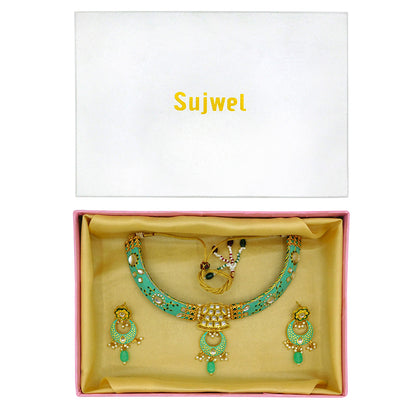 New Sujwel Hathi Dant Gold Necklace Set (08-0475)