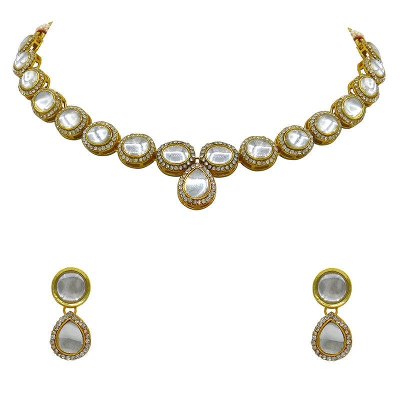 Gold-Plated Kundan Necklace and Earrings (08-0488)