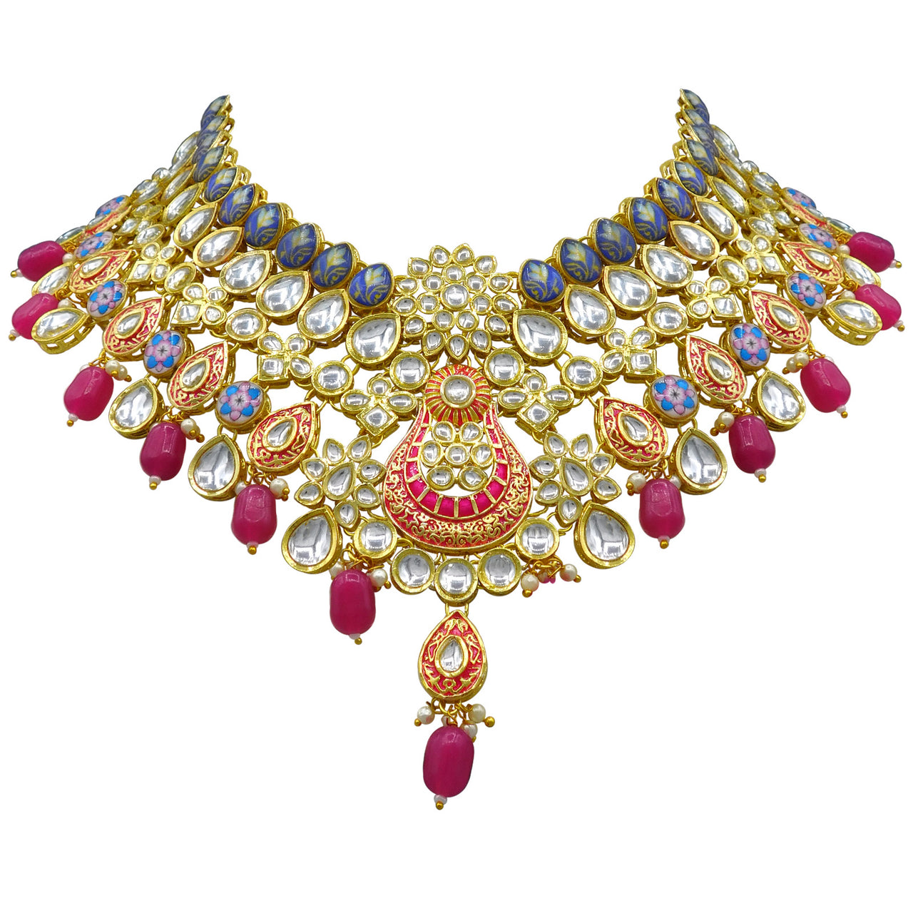 Products Sujwel Gold Plated Kundan Floral Design Choker Necklace Set (08-0458) - Sujwel