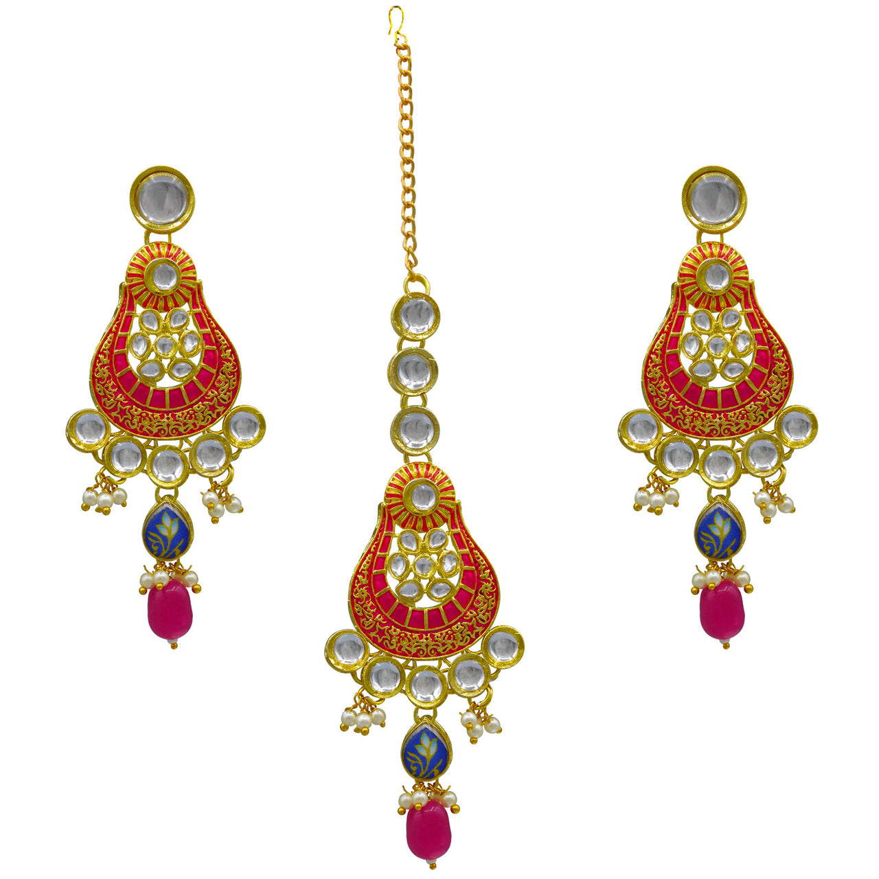 Products Sujwel Gold Plated Kundan Floral Design Choker Necklace Set (08-0458)
