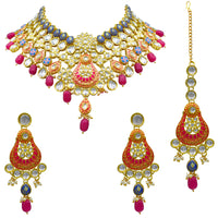 Thumbnail for Products Sujwel Gold Plated Kundan Floral Design Choker Necklace Set (08-0458)