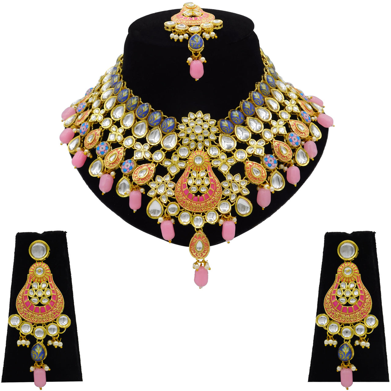 Products Sujwel Gold Plated Kundan Floral Design Choker Necklace Set (08-0458) - Sujwel