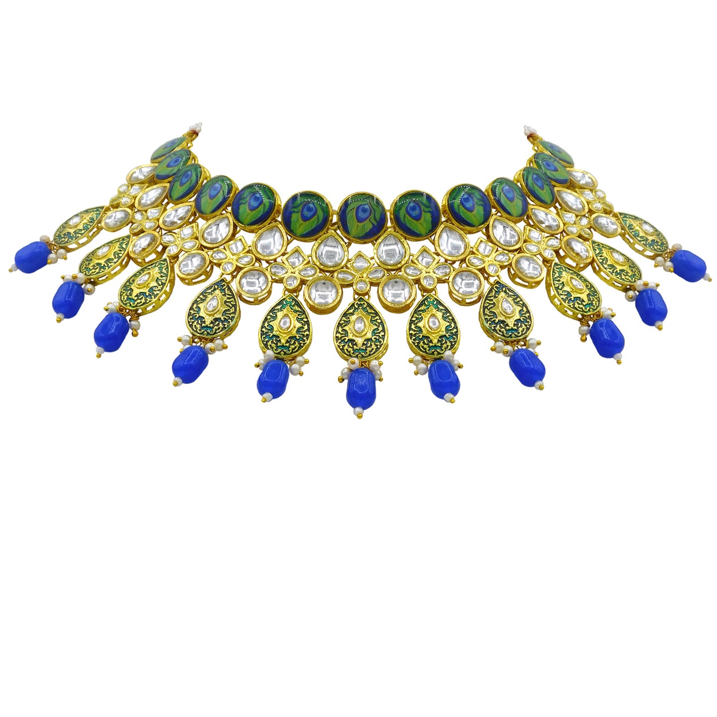 Sujwel Gold Plated Kundan Floral Design Choker Necklace Set (08-0459)