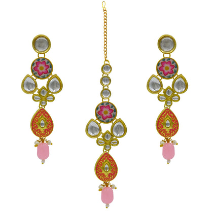 Sujwel Gold Plated Kundan Floral Design Choker Necklace Set (08-0459)