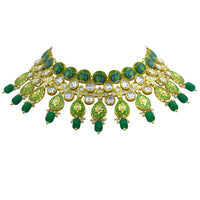Thumbnail for Sujwel Gold Plated Kundan Floral Design Choker Necklace Set (08-0459)