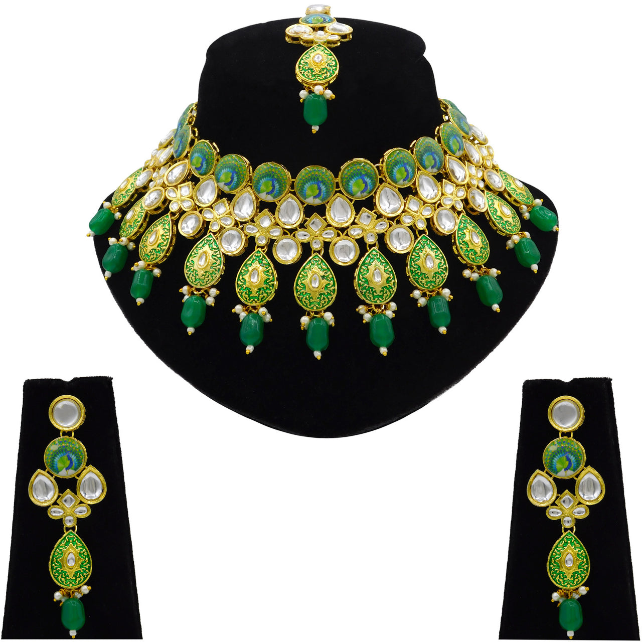 Sujwel Gold Plated Kundan Floral Design Choker Necklace Set (08-0459) - Sujwel