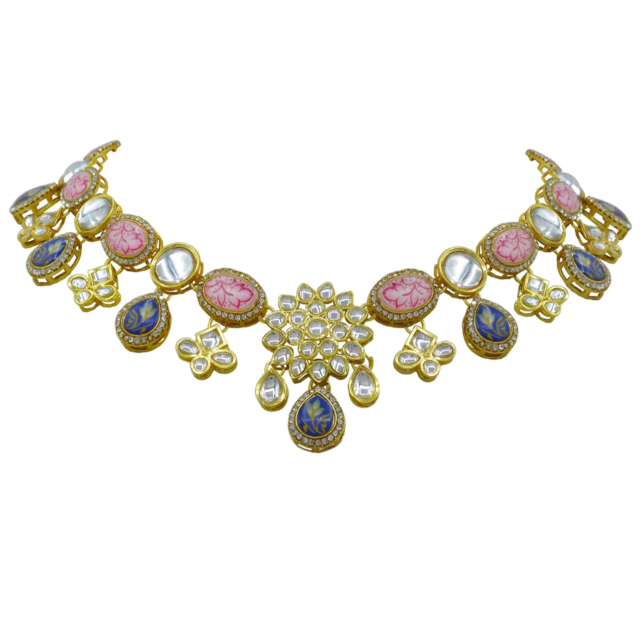 Sujwel Gold Plated Kundan Stones Design Choker Necklace Set (08-0460)