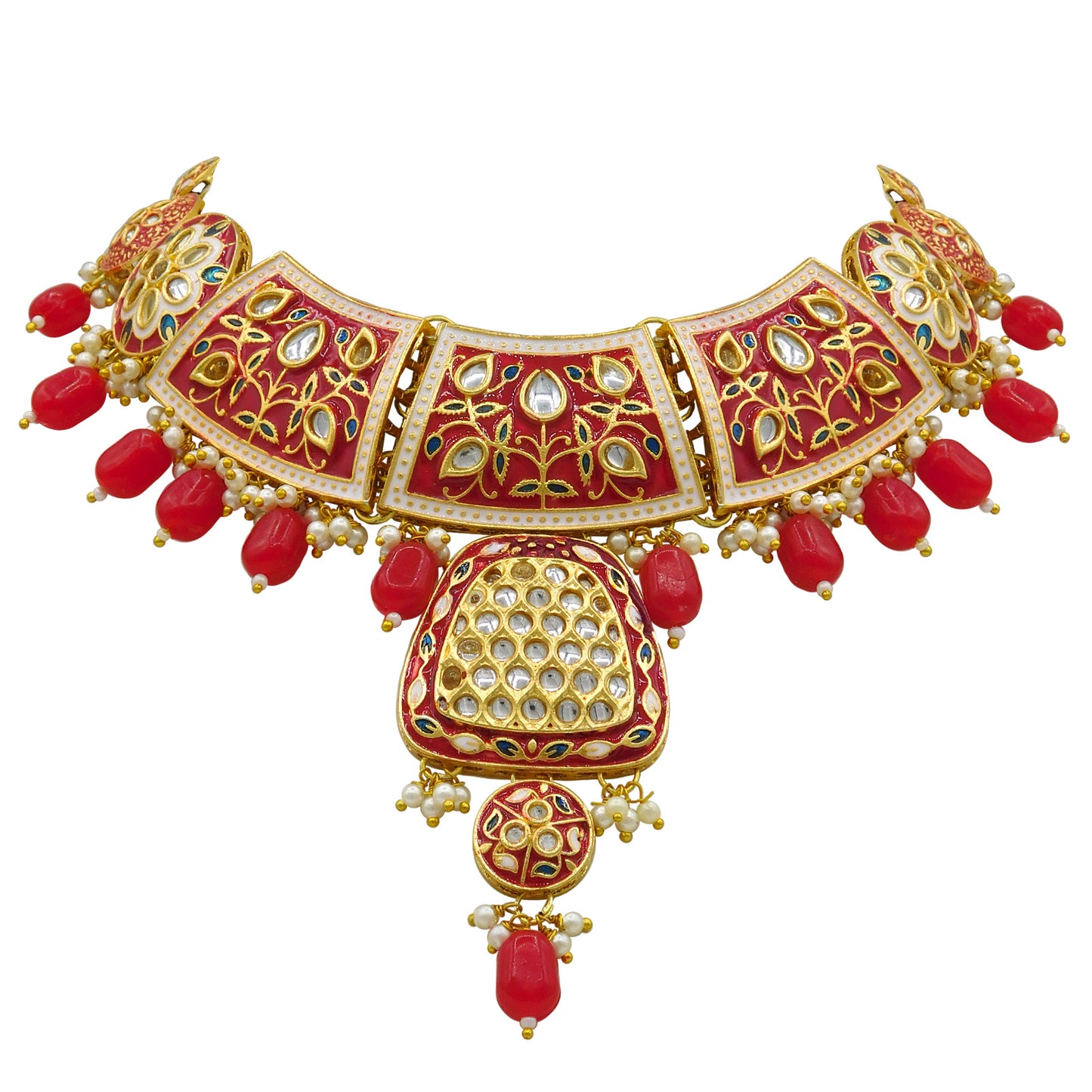 Sujwel Gold Kundan Mina Jewellery Set (08-0467)