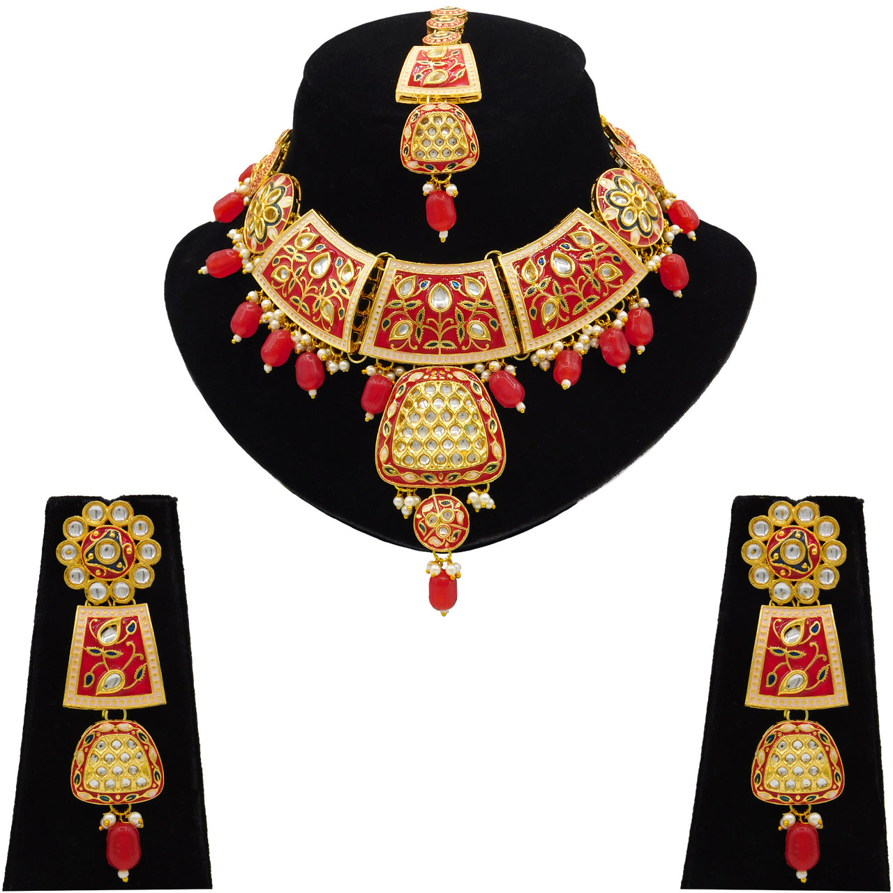 Sujwel Gold Kundan Mina Jewellery Set - Sujwel