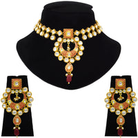 Thumbnail for Sujwel Gold Kundan Mina Jewellery Set (08-0462)