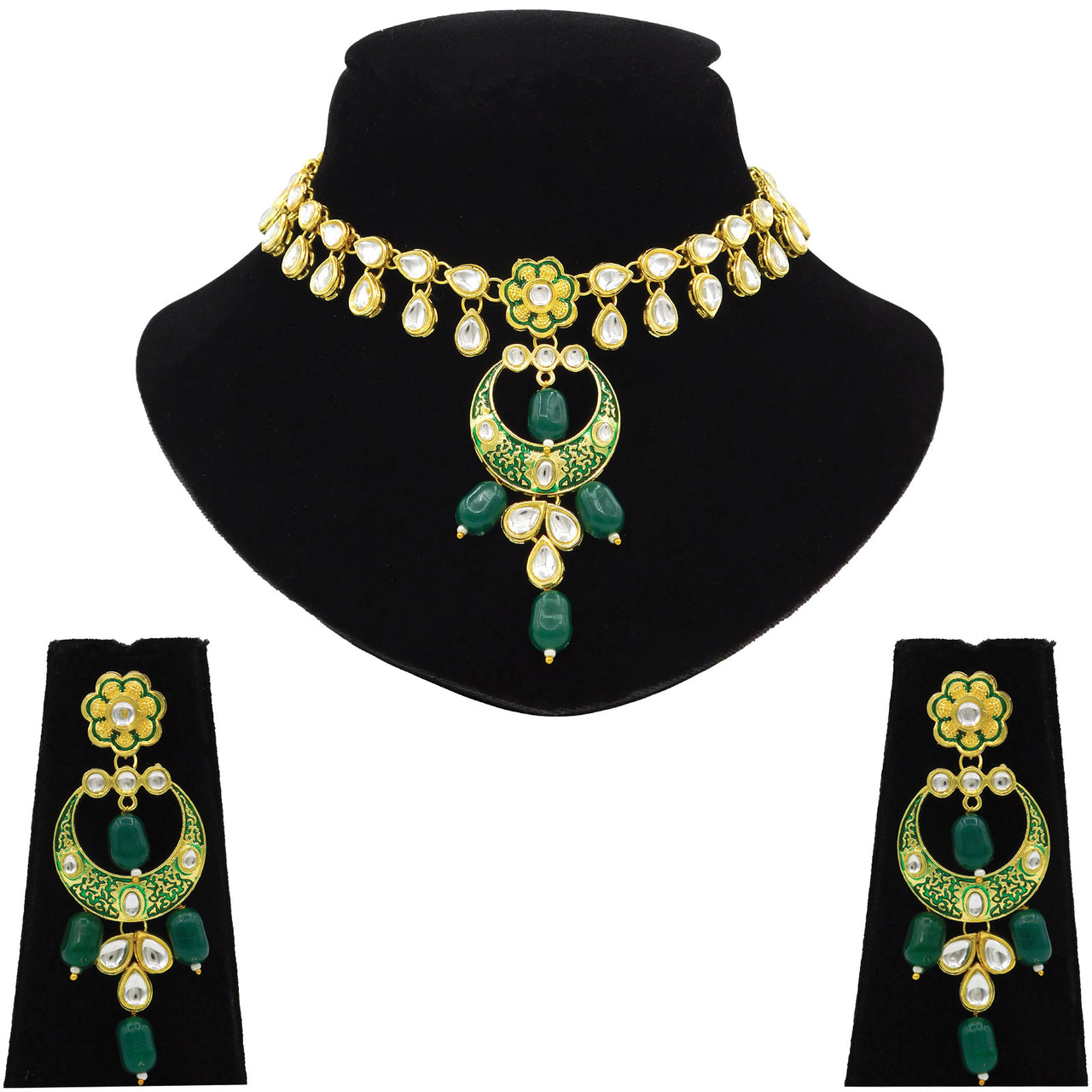 Sujwel Kundan Mina jewellery set (08-0461)