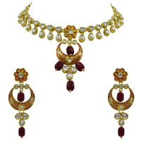 Thumbnail for Sujwel Kundan Mina jewellery set (08-0461)
