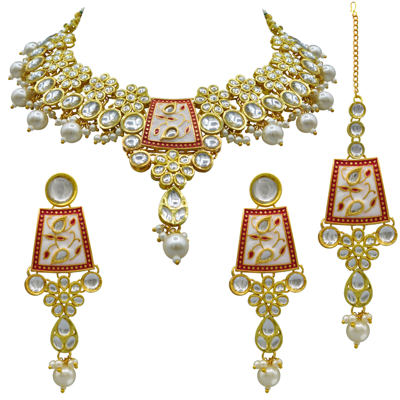 Sujwel Kundan and Meenakari Necklace Set (08-0464)
