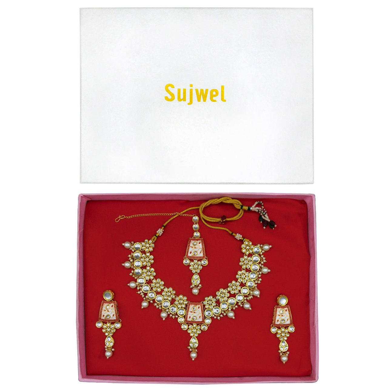 Sujwel Kundan and Meenakari Necklace Set (08-0464)