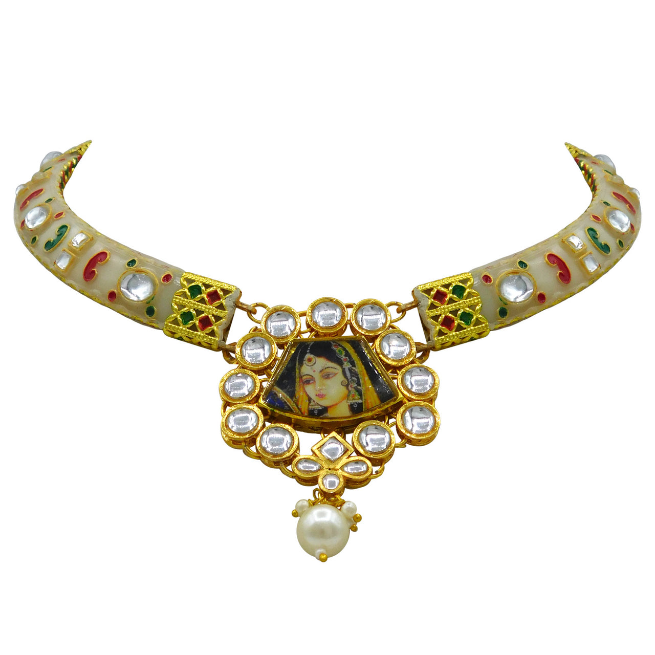 Rani Panting Hathi Dant Gold Necklace Set (08-0479)
