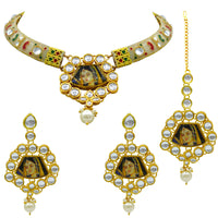 Thumbnail for Rani Panting Hathi Dant Gold Necklace Set (08-0479)
