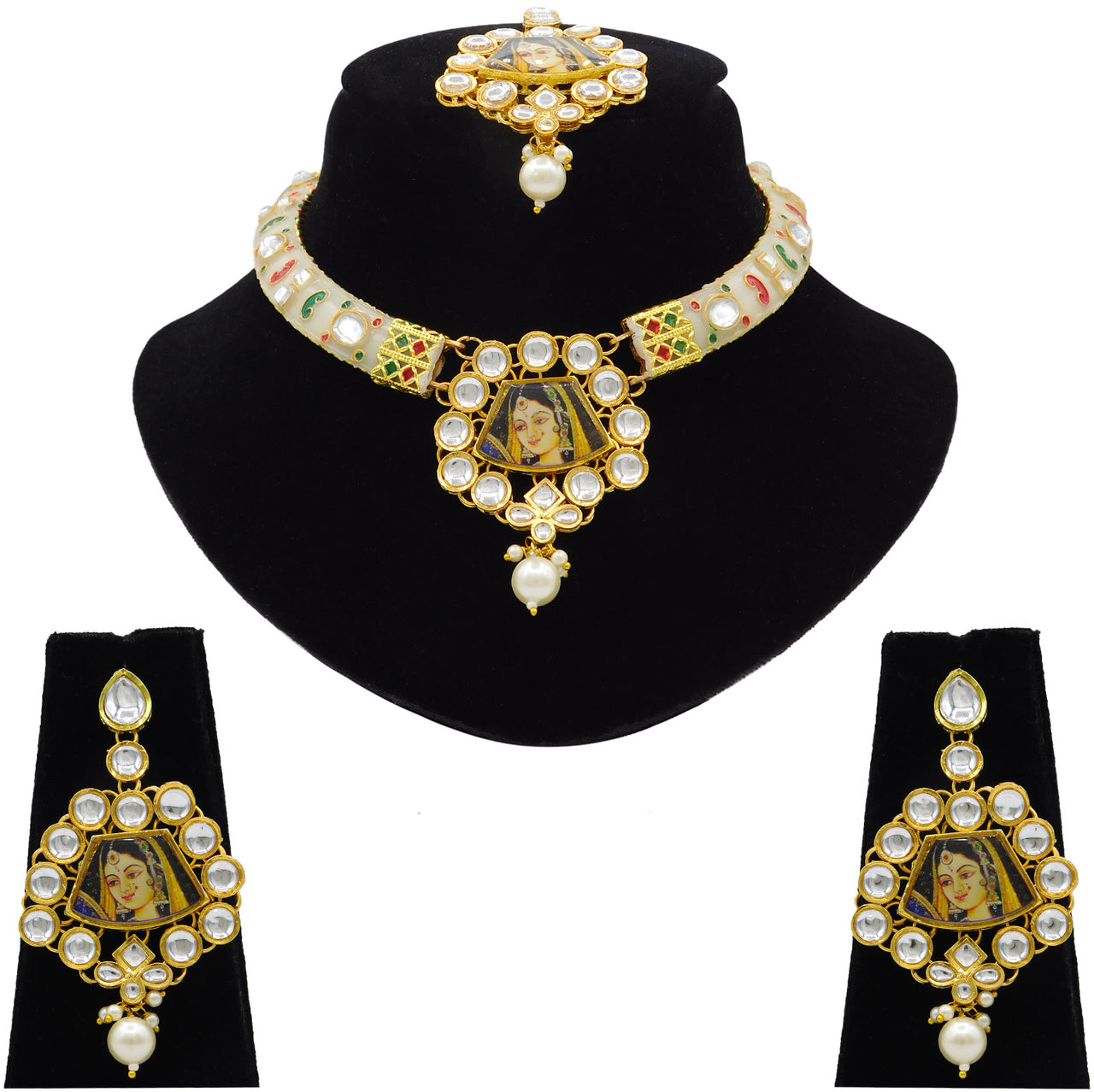 Rani Panting Hathi Dant Gold Necklace Set (08-0479)