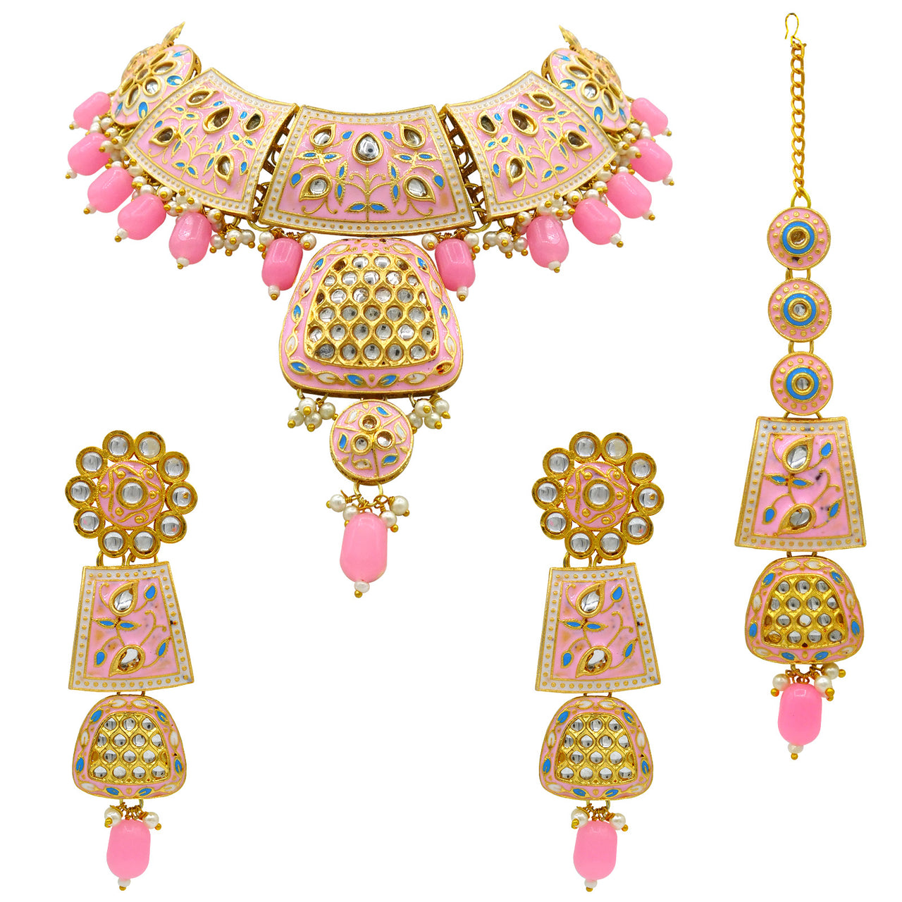 Sujwel Gold Kundan Mina Jewellery Set (08-0467)