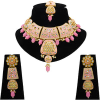 Thumbnail for Sujwel Gold Kundan Mina Jewellery Set (08-0467)
